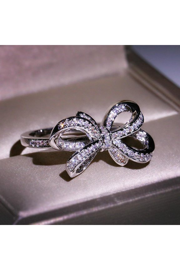 Women's Simulation Full Diamond Bow Ring