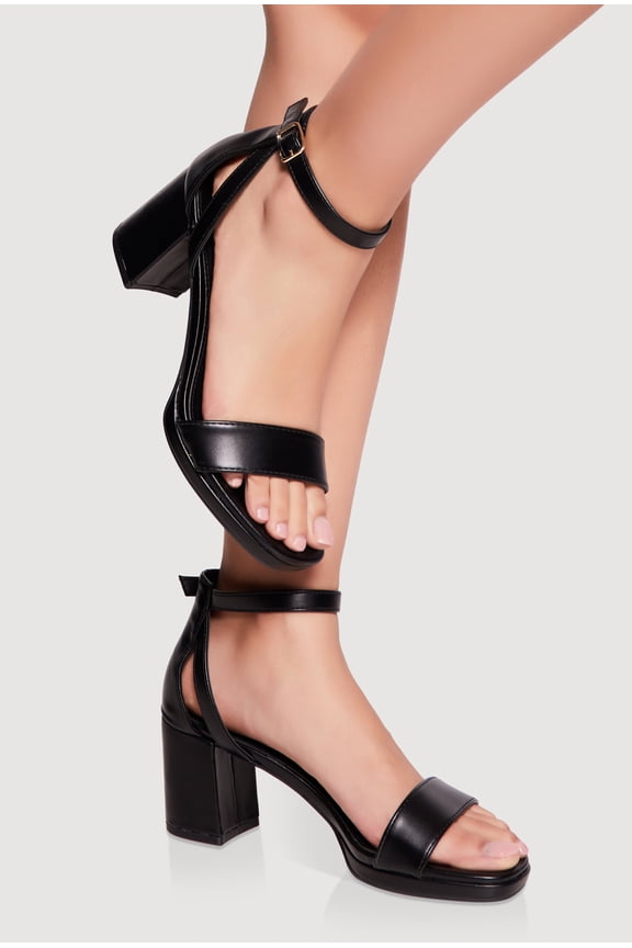 Women's Single Band Ankle Strap Block Heels