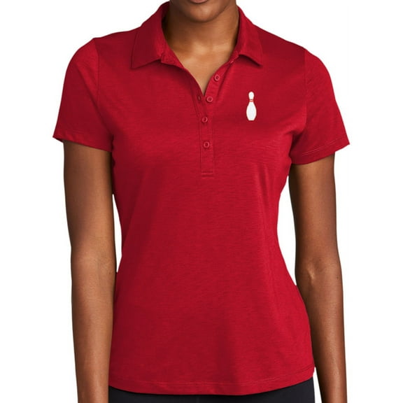 Women's Single Bowling Pin Moisture-Wicking Performance Polo Shirt, Large Deep Red