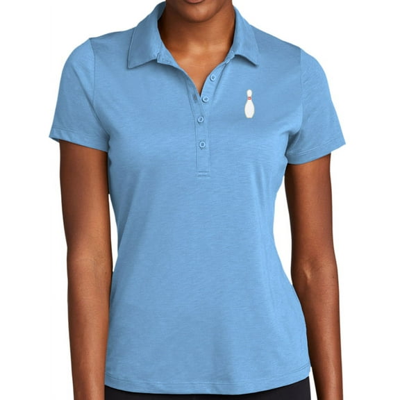 Women's Single Bowling Pin Moisture-Wicking Performance Polo Shirt, Medium Carolina Blue
