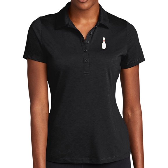 Women's Single Bowling Pin Moisture-Wicking Performance Polo Shirt, XL Black