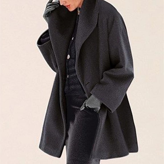 Women's Single Breasted Hooded Jacket Casual Trench Coat Fall Pea Coats Winter Overcoat Jacket Black L