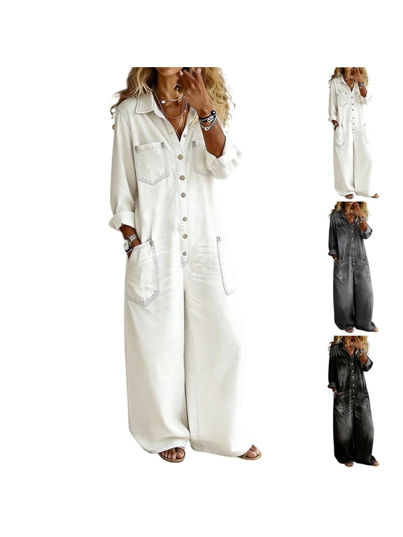 Women's Single Breasted Off Shoulder Denim Jumpsuit White S