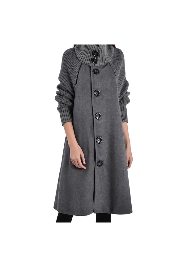 Women's Single Breasted Trench Coat Long Sleeve High Neck Loose Button Down Blend Woolen Cloak Coats Jacket (M, Gray)