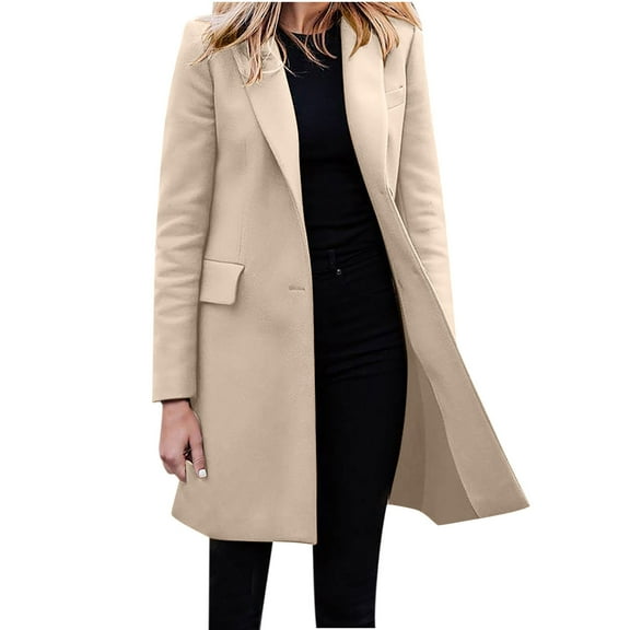 Women's Single Breasted Wool Blends Coat Fall Winter Notched Lapel Peacoat Slim Fit Business Work Suits Jackets Outwear