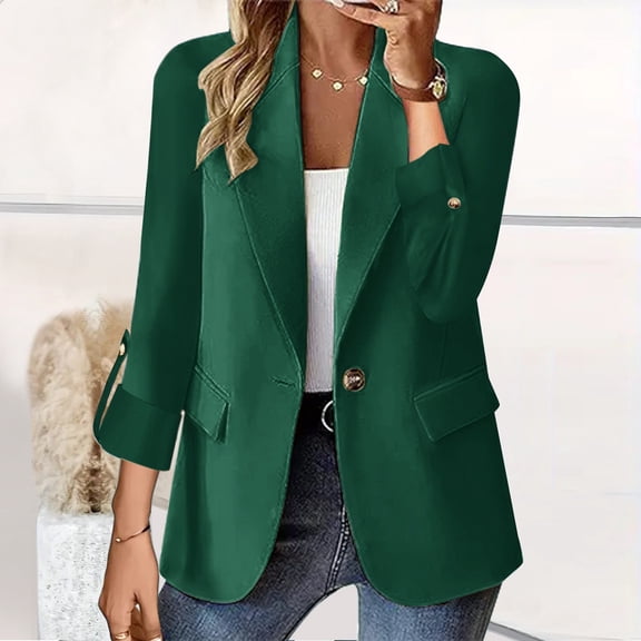 Women's Single Button Blazer, Classic Fit Business Casual Jacket, Lightweight Long Sleeve Sport Coat,Office Work Blazer, Formal Casual Jacket, Versatile Workwear Top,Structured Shoulder Blazer Green