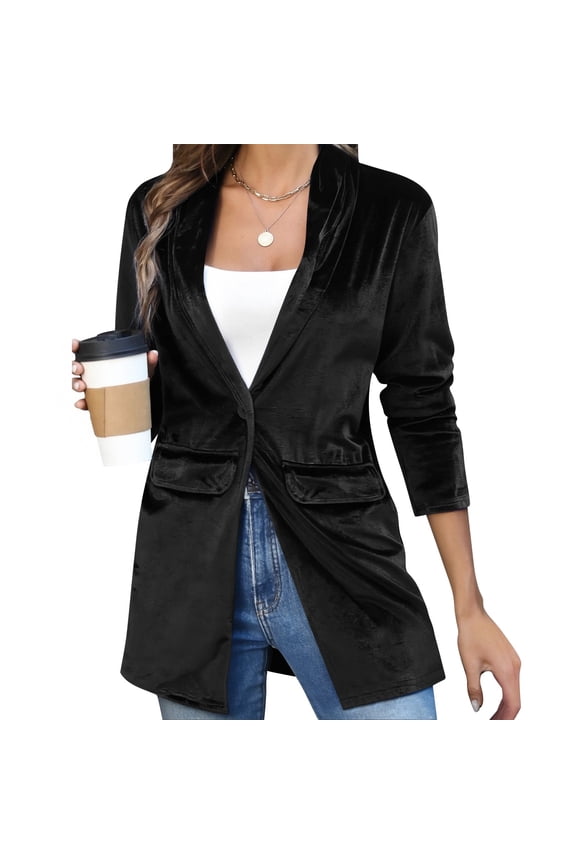 Women's Single Button Blazer, Tailored Loose Lapel Suit Jacket, Stretch Office Blazer, Casual Suit Jacket, Soft Long Sleeve Blazer Black M