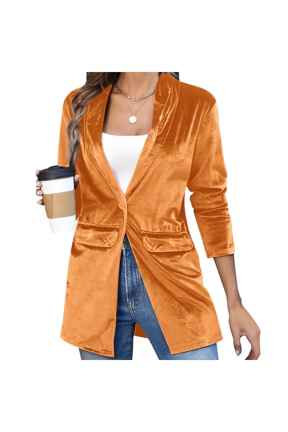 Women's Single Button Blazer, Tailored Loose Lapel Suit Jacket, Stretch Office Blazer, Casual Suit Jacket, Soft Long Sleeve Blazer Gold S