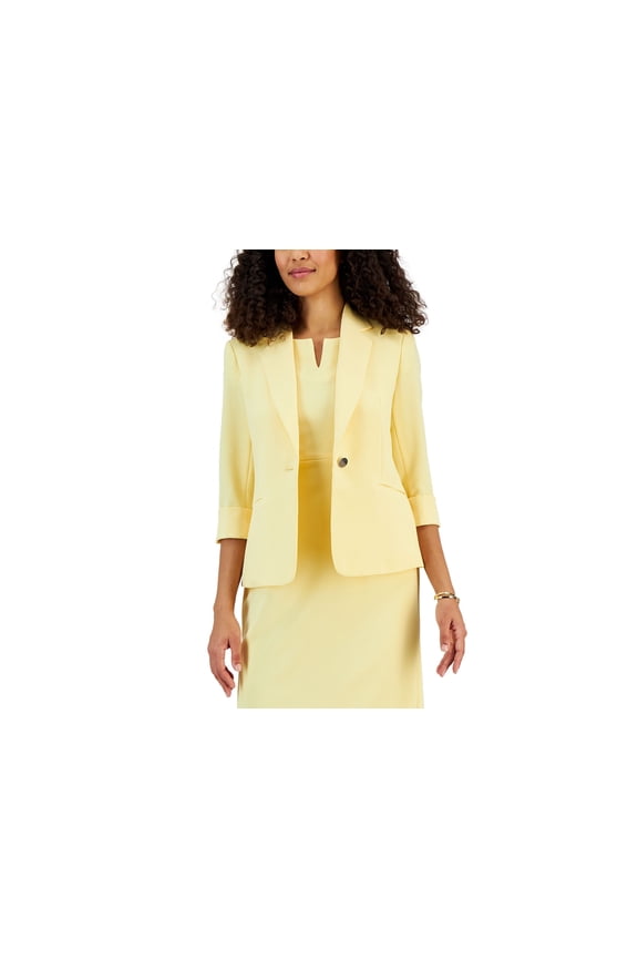 Women's Single-Button Notched Collar Rolled Sleeve Blazer Pale Yellow 12