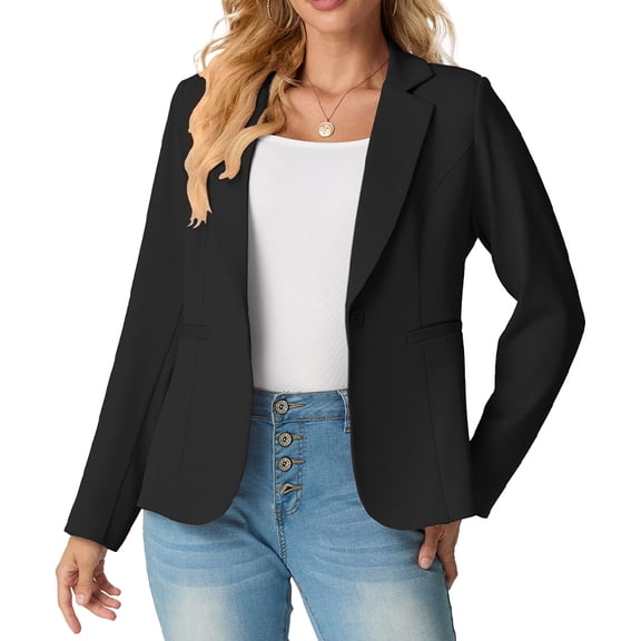 JWD Women's Single-Button Tailored Blazer Jacket – Notch Lapel, Lightweight Suit Coat Black 12