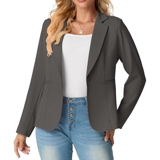 JWD Women's Single-Button Tailored Blazer Jacket – Notch Lapel, Lightweight Suit Coat Dark Gray 12