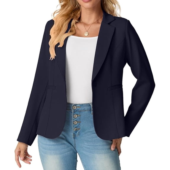 JWD Women's Single-Button Tailored Blazer Jacket – Notch Lapel, Lightweight Suit Coat Navy Blue 16