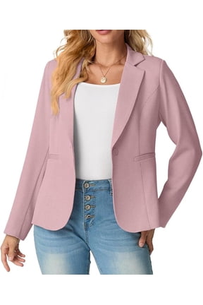 Women's Single-Button Tailored Blazer Jacket – Notch Lapel, Lightweight Suit Coat Pink 8