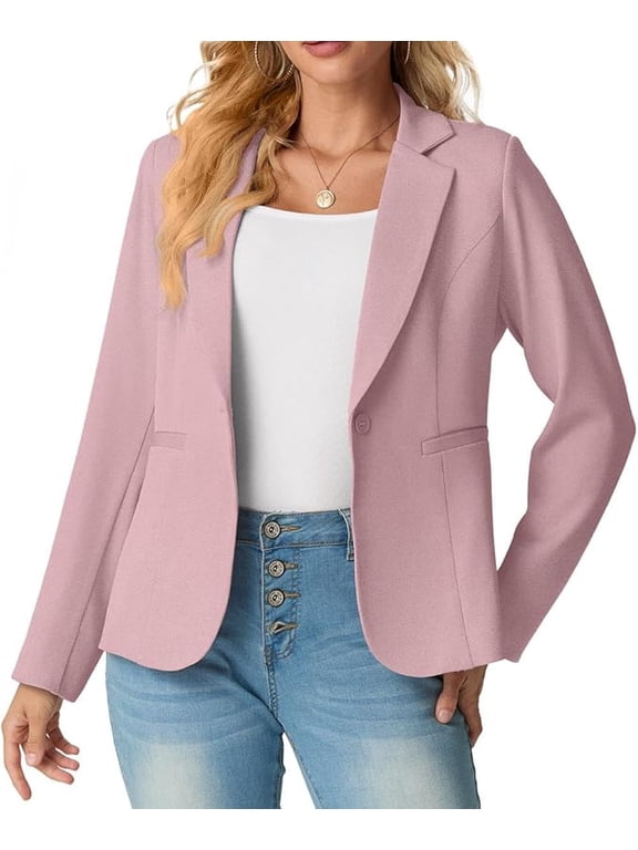 Women's Single-Button Tailored Blazer Jacket – Notch Lapel, Lightweight Suit Coat Pink 8