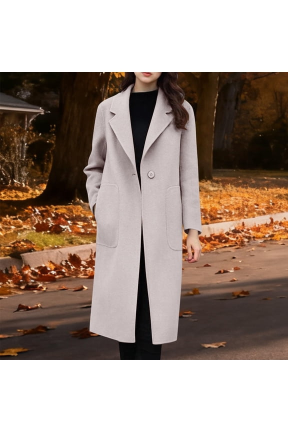 Women's Single Button Wool Blend Overcoat, Classic Knee Length Trench Coat, One Button Winter Coat, Warm Windproof Overcoat, Casual Formal Coat, Elegant Outerwear Jacket Beige