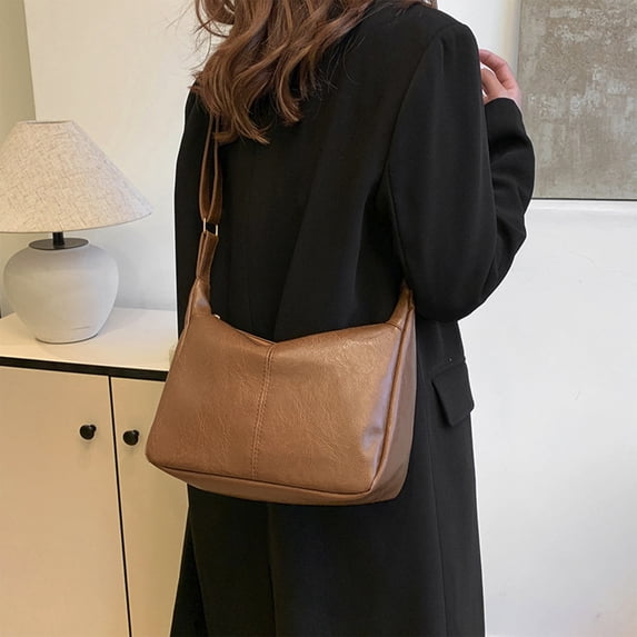 Women's Single Shoulder Bag, Ultra Soft Foldable Vegan Leather Handbag, Lightweight Casual Tote Purse for Everyday Use, 11.02x7.87x3.93in