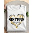 thumbnail image 1 of Women's Sisters Connected by Heart Graphic T-Shirt, Side by Side or Miles Apart Quote 100% Cotton Crew Neck Short Sleeve Tee, Thoughtful Gift for Sisters, 1 of 10