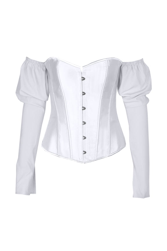 Women's Six Hook Bodice Shaping Top - Shoulder Strap Waistline Long Sleeve Lace Bustier for Party
