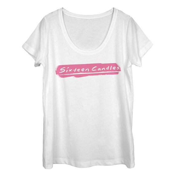 Women's Sixteen Candles Paint Stripe Logo  Scoop Neck White 2X Large