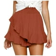 thumbnail image 1 of Women's Skate Skirt Mini Wrap Beach Shorts - High Waist Ruffled Linen Shorts, Elastic Waist for Casual/Swimming/Streetwear, Pair with Crop Tops/Tees, 1 of 4