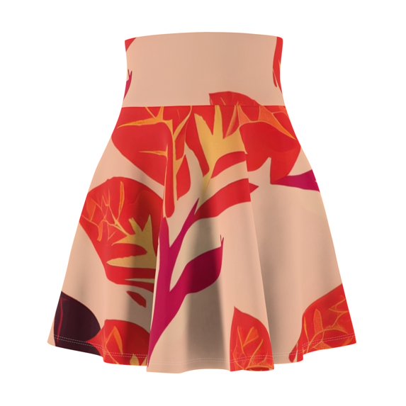 Women's Skater Red Leafy Skirt (AOP)