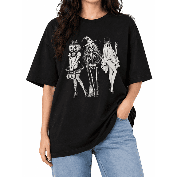 Women’s "Skeleton" Graphic T Shirt "Pumpkin" "Ghost" Print Casual Short Sleeve Crew Neck Tee