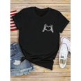 thumbnail image 1 of Women's Skeleton Hand Heart Pocket Graphic T‑Shirt, Gothic Spooky Short‑Sleeve Crew‑Neck Casual Summer Layering Tee, 1 of 9