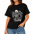 thumbnail image 1 of Women's Skeleton Pickle Skeleton Halloween Graphic T-Shirt, Fall Party Casual Short Sleeve Tee, 1 of 6