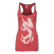 KOYOTEE Women's Sketch Dragon C6 Red Triblend Racerback Tank Top Large Red