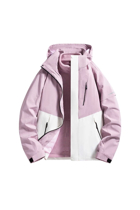 Women's Ski Jacket Full Zipper Waterproof Fleece Inner Detachable Hood Winter Coat Snow Hiking Outdoor Windproof Warm Windbreaker