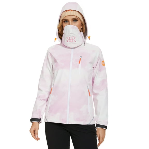 Women's Ski Mid Layer Softshell Wind Jacket Full Zip - White Pink
