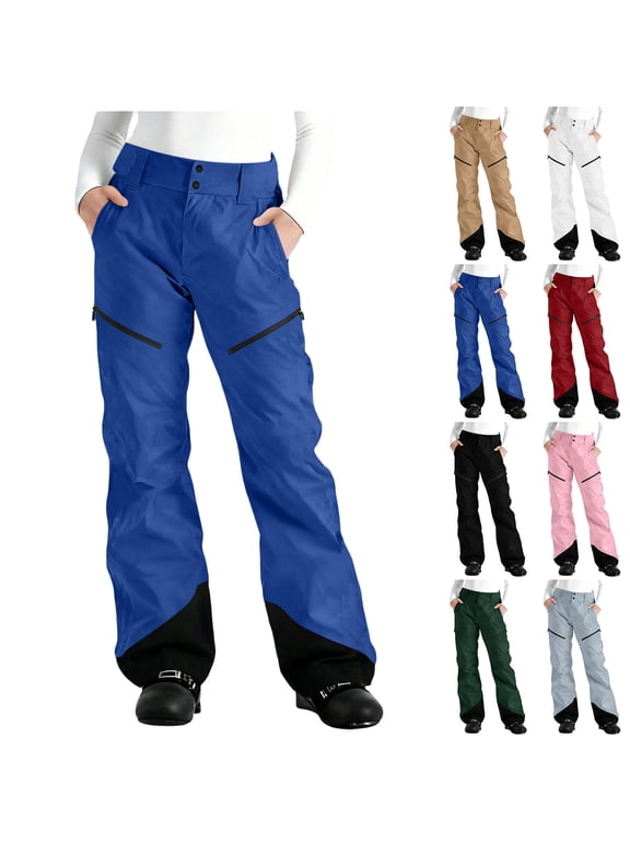 Women's Ski Pants Waterproof Windproof Winter Warm Thick Insulated Wide Leg Trousers Snow Travel Essentials (M, Blue)