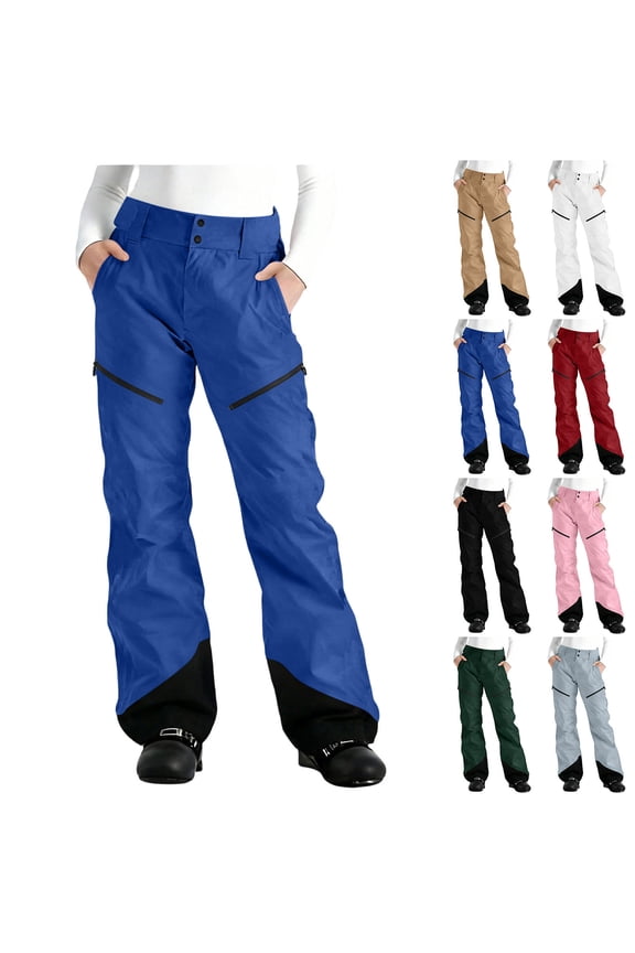 Women's Ski Pants Waterproof Windproof Winter Warm Thick Insulated Wide Leg Trousers Snow Travel Essentials (S, Blue)