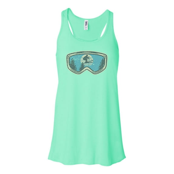 "Women's Skiing Tank Top, Ski Goggles, Racerback, Soft Bella Canvas, Snow Skiing Shirt, Gift For Her, Skiing Apparel, Snow Goggles, Girls Ski, Mint , SMALL"