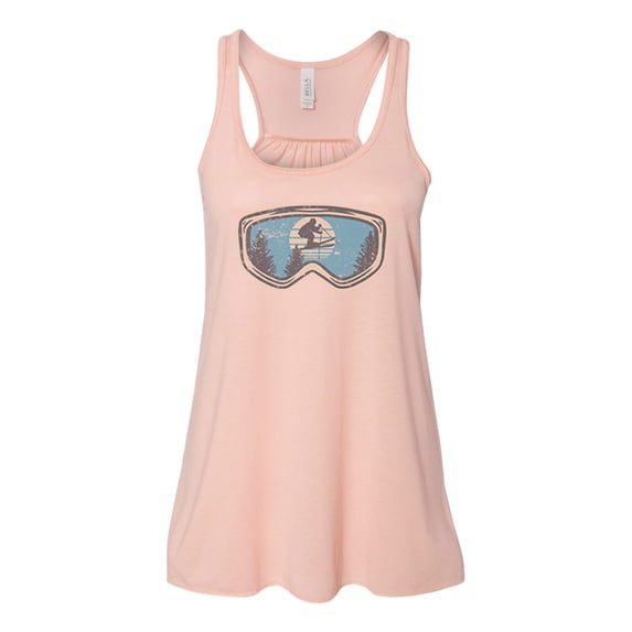 "Women's Skiing Tank Top, Ski Goggles, Racerback, Soft Bella Canvas, Snow Skiing Shirt, Gift For Her, Skiing Apparel, Snow Goggles, Girls Ski, Peach, SMALL"