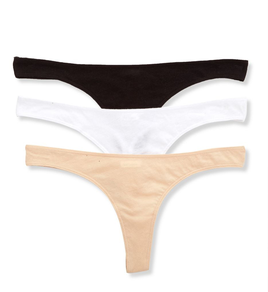 Women's Skin OJT3R Organic Pima Cotton Thong - 3 Pack (White/Black/Nude XS)  