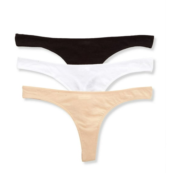 Women's Skin OJT3R Organic Pima Cotton Thong - 3 Pack (White/Black/Nude XS)
