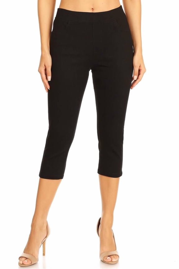 Women's Skinny Denim Capris Stretch Pull On Capri Jeans Inseam 21" Black Denim Size Small