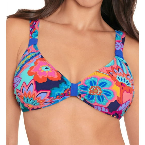 Women's Skinny Dippers 6540340 Tapestry Soomi Tab Front Bralette Swim Top (Multi XL)