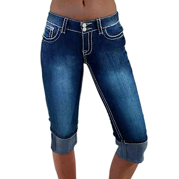 Women's Skinny Distressed Denim Jeans, Stretch Slim Fit Cropped Casual Jeans with Ripped Details & Modern Style,Dark Blue M