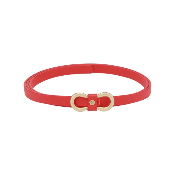 INSPIRE CHIC Women's Skinny Extra Thin Belts, Fashion 8-Shaped Golden Buckle Holeless Waistband for Dresses Coats Jeans 40.9x0.4" Red
