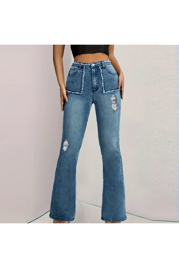 Women's Skinny Flare Jeans Slim Stretchy Fitting High Waist Women Jeans Curvy Denim Pants