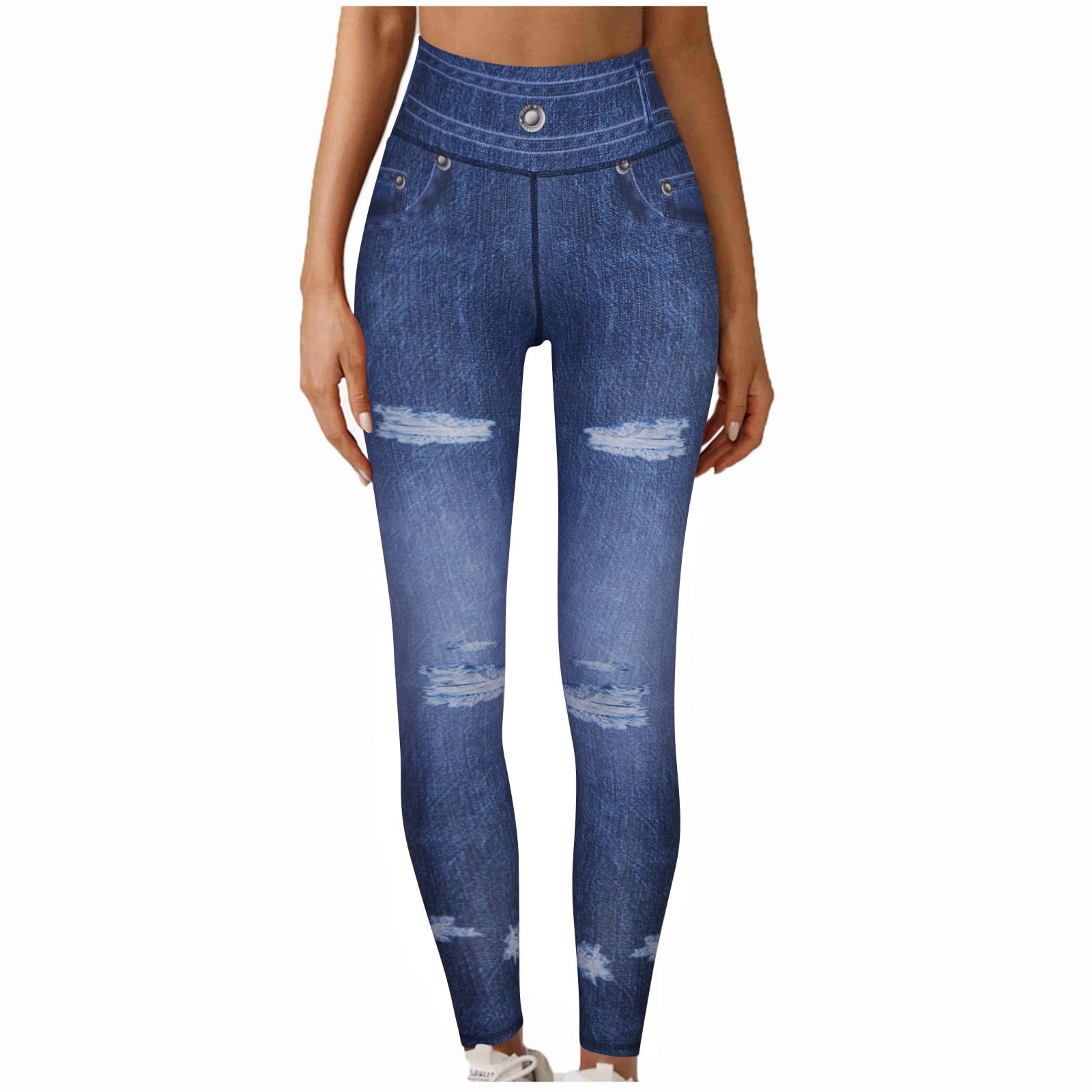 2LUV Women's Stretchy Destroyed Skinny Jeans - Medium Wash Blue Faded Denim, 5-Pocket, Ankle Length, Size 7 - View #4
