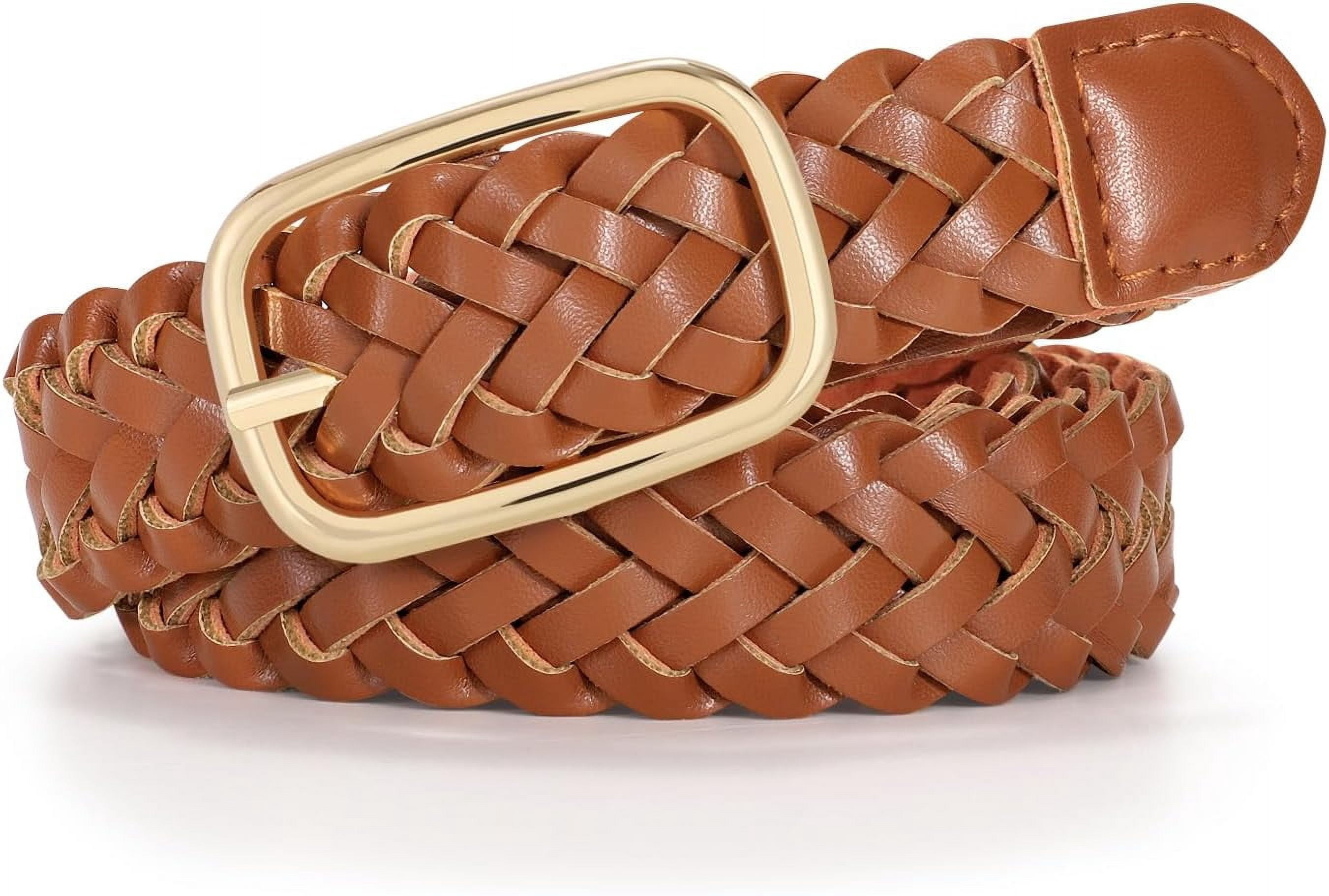 Braided Leather Belt with Gold Buckle, Skinny Woven Waist Belt for Jeans Womens Skinny Belt, Leather Skinny Braided Belt Gold Buckle  main image 2