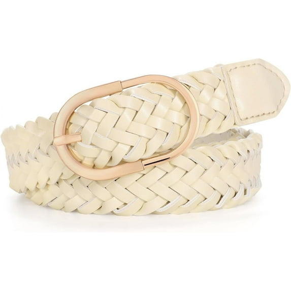 Women's Skinny Leather Braided Belt, Hand-Woven Thin Belt with Gold Buckle for Women for Jeans Pants Dresses