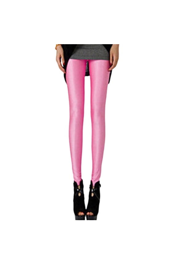 Women's Skinny Leggings High Waisted Glossy Stretch Tights Pants Dance Yoga Thin Leggings One Size