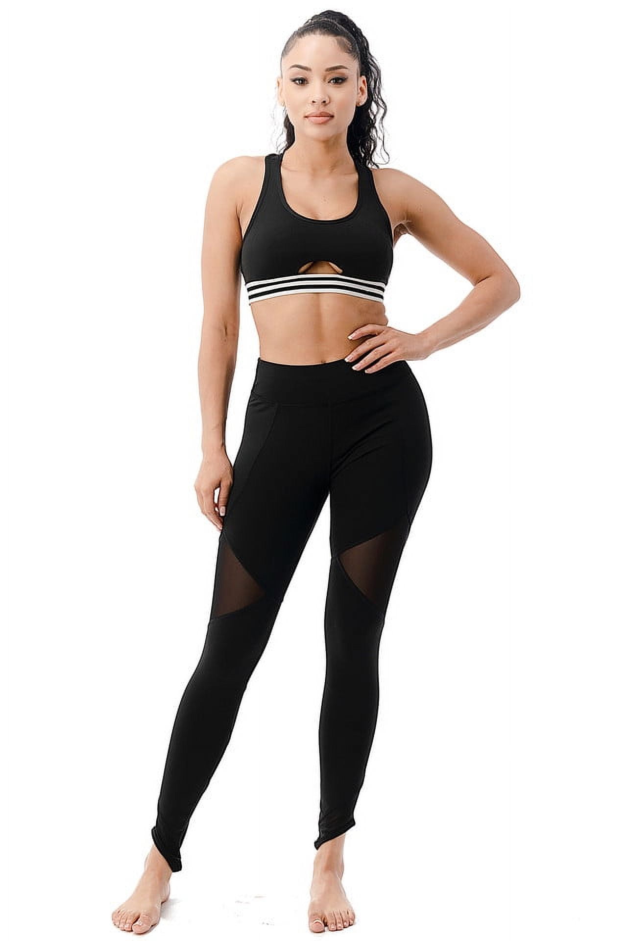 Women's Skinny Leggings Mesh Panel 4-way Stretch Sports Workout Breathable  Yoga Pants Black Female Size Medium