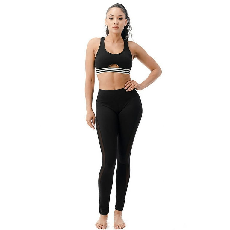 Women's Skinny Leggings Mesh Panel 4-way Stretch Sports Workout Breathable  Yoga Pants Black Small S21816