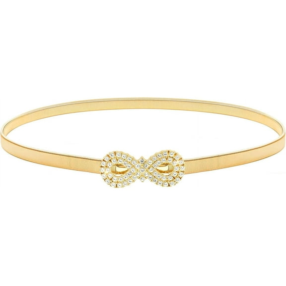 Women's Skinny Metal Waist Belt Elastic Thin Waist Belt for Dress Stretch Chain Belt