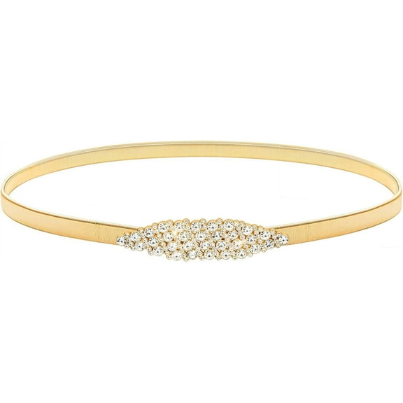 Women's Skinny Metal Waist Belt Elastic Thin Waist Belt for Dress Stretch Chain Belt